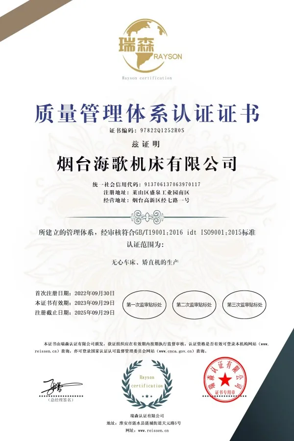 ISO9001 quality management certificate